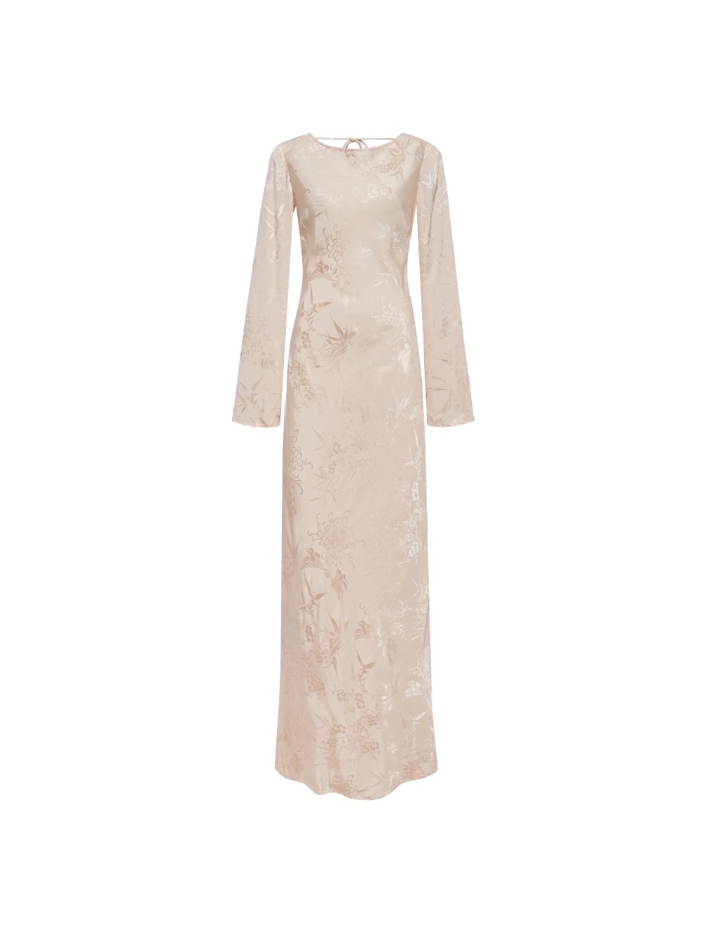 Rumored Long Sleeve Satin Maxi Dress in Light Beige